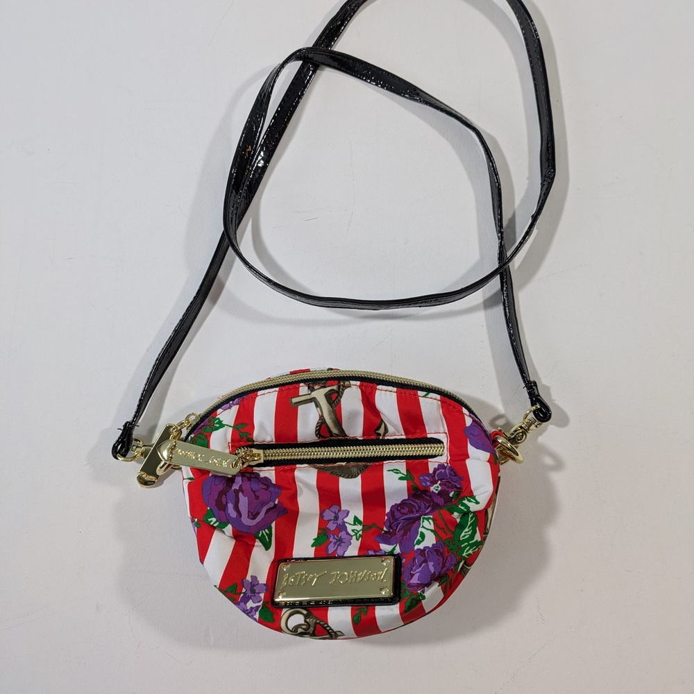 Betsey Johnson Nautical Floral Mini Crossbody Bag Striped Anchor Purple Flower